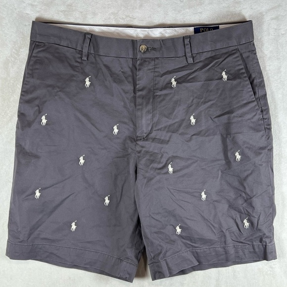 Polo Ralph Lauren 35W All Over Polo Print Gray Flat Front Shorts - Picture 2 of 9